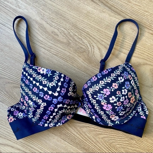 PINK Victoria's Secret Other - PINK by VS Wear Everywhere Push-up Blue & Pink Floral Bra